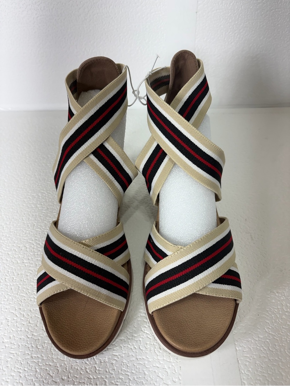MIA Crisscross Striped Sandals in Beige, Black & Red S-177